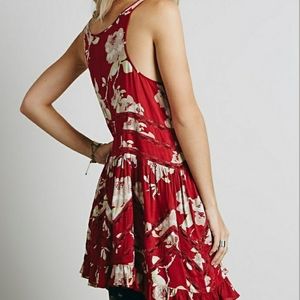 FREE PEOPLE Red Floral Trapeze Slip Dress Size S